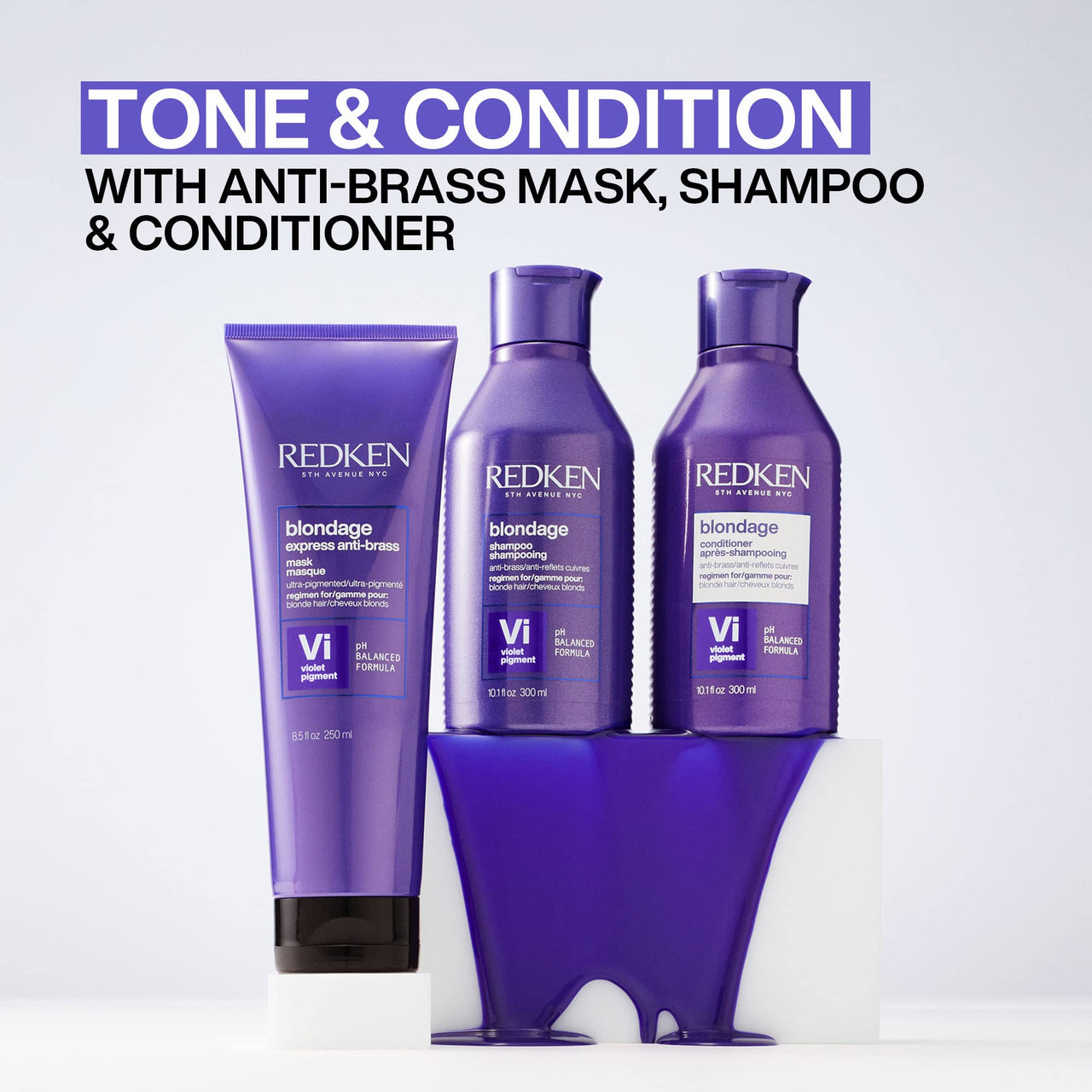 Redken Blondage Express Anti-Brass Mask For Blonde & Highlighted Hair - Ultra-Pigmented Purple Mask For Blonde Hair, 8.5 Fl Oz
