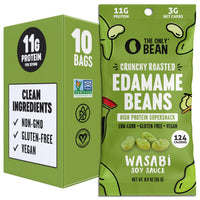 Thumbnail for The Only Bean Crunchy Roasted Edamame Snacks (Wasabi Soy Sauce), Healthy High Protein Snacks, Low Carb, Keto Friendly, Gluten Free, Vegan, Lunch, Office, Adults and Kids, 0.9 Ounce (Pack of 10)