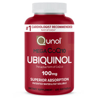 Thumbnail for Qunol Mega Ubiquinol 100mg CoQ10, Superior Absorption, Patented Water and Fat Soluble Natural Supplement Form of Coenzyme Q10, Antioxidant for Heart Health, 100 Count Softgels