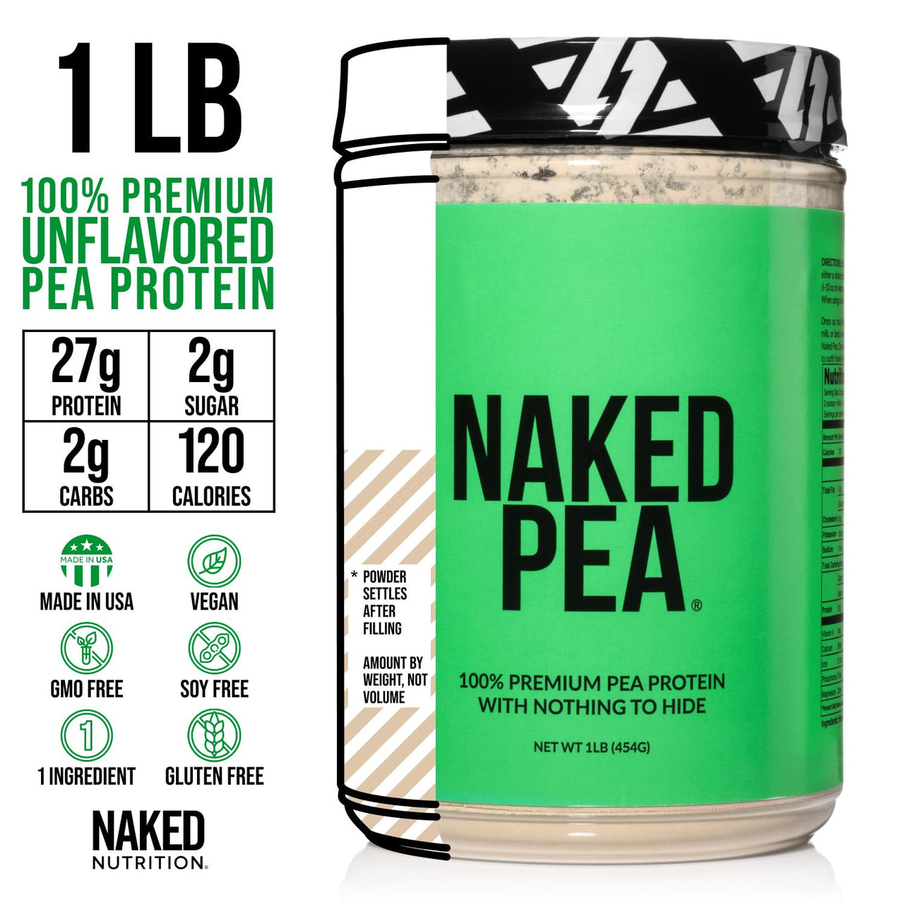 NAKED Pea Protein Isolate (15 Servings) Pure Micronized Creatine Monohydrate 500g (100 Servings) – Plant-Based; Vegan; Bulk; Non-GMO; Gluten Free; Soy Free; Unflavored
