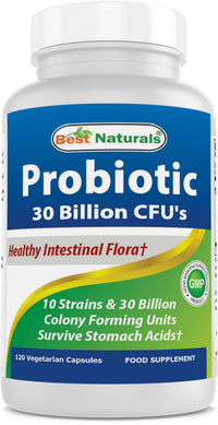 Thumbnail for Best Naturals Probiotic 10 Strains & 30 Billion CFU Intestinal Flora, 120 Veggie Capsules - Shelf Stable probiotic (4146365)