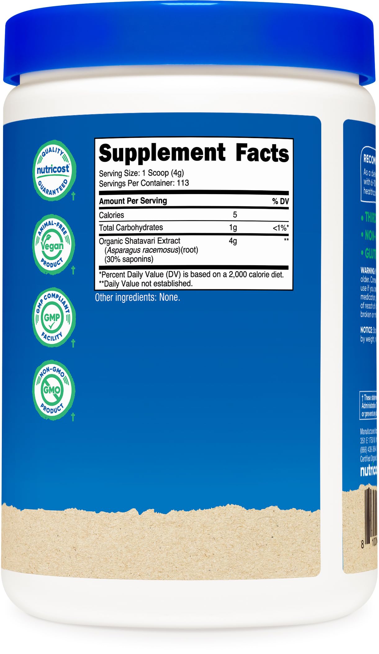 Nutricost Organic Shatavari Powder 1 LB - Certified USDA Organic, Non-GMO, Gluten Free, and Vegetarian Friendly