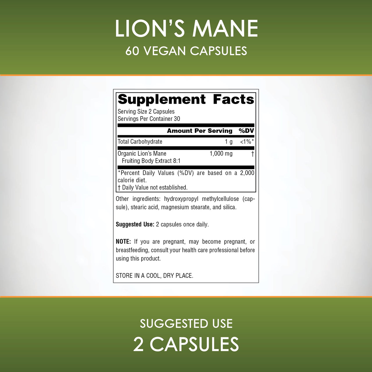 Planetary Herbals Lion's Mane, for Memory, Focus, and Mood*, 1,000 mg - 60 Vegan Capsules