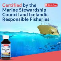 Thumbnail for De La Cruz Cod Liver Oil Liquid Pure Wild Caught Icelandic Fish Oil Rich in Vitamin D & Omega 3 Fish Oil, Omega 3 Supplements 4 FL OZ (118 mL)
