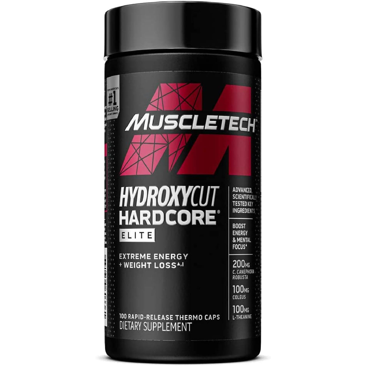 Hydroxycut Hardcore Elite - 100 Rapid-Release Thermo Caps - Energy & Focus - for Men & Women - 50 Servings