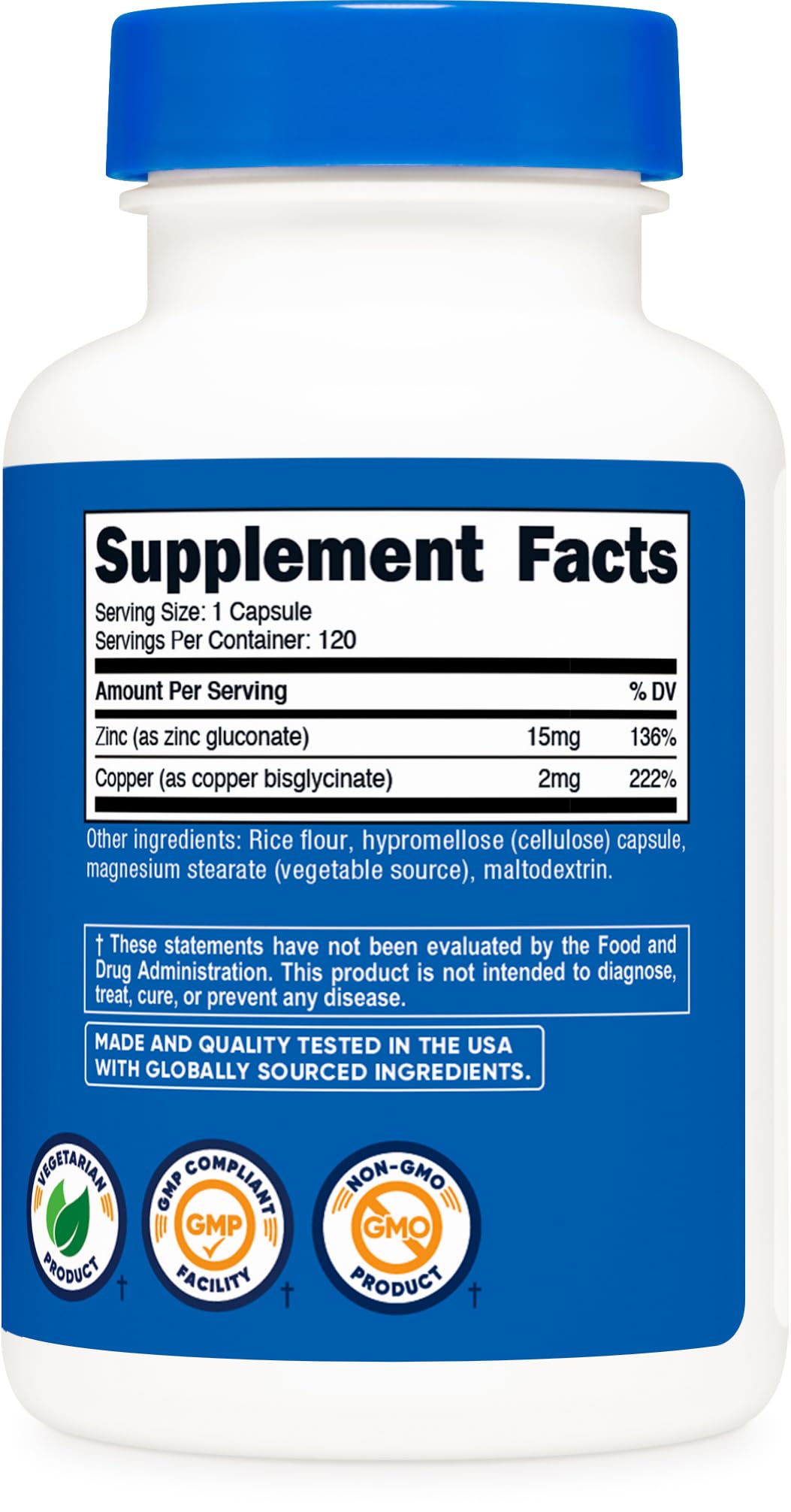 Nutricost Zinc + Copper Capsules (120 Servings)(15MG Zinc + 2MG Copper Per Serving) - Non GMO, Vegetarian