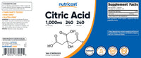 Thumbnail for Nutricost Citric Acid 1000mg (1 gram), 240 Capsules - Gluten Free, Non-GMO