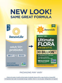 Thumbnail for Renew Life Probiotic Adult 50 Plus Probiotic Capsules, Daily Supplement Supports Urinary, Digestive and Immune Health, L. Rhamnosus GG, Dairy, Soy and gluten-free, 30 Billion CFU, 90 Count