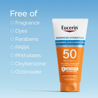 Thumbnail for Eucerin Sun Advanced Hydration SPF 50 Sunscreen Lotion, Lightweight Sunscreen with Hyaluronic Acid and Humectants, Hypoallergenic, Fragrance Free, No Oxybenzone or Octinoxate, 5 Fl Oz Tube