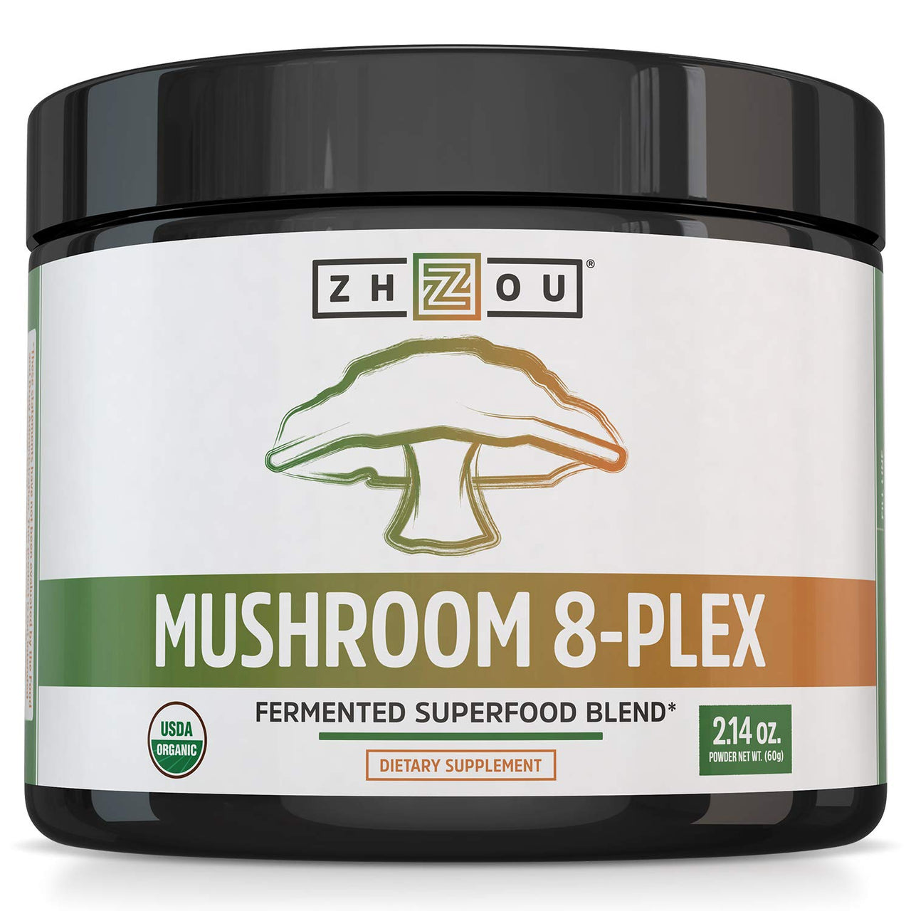 ZHOU Mushroom 8-Plex - Mushroom Supplement, Powder Blend, Coffee Alternative for Adults, Nootropic Complex for Health with Chaga, Lions Mane, Reishi & Turkey Tail - 2.14oz (30 Servings)