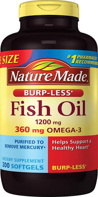 Thumbnail for Burp-Less Fish Oil 1200 mg, 200 Softgels, Fish Oil Omega 3 Supplement For Heart Health