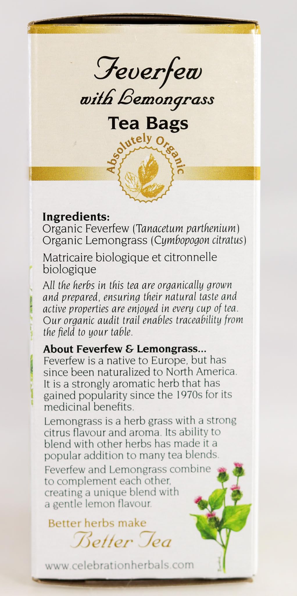 Celebration Herbals Feverfew Lemongrass Tea Organic 24 TB