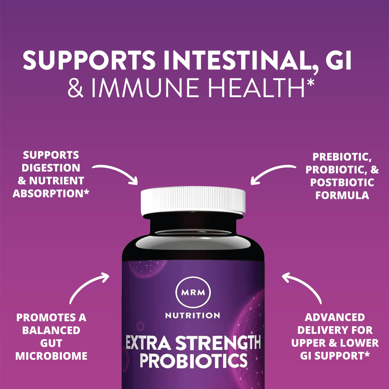 MRM Nutrition Extra Strength Probiotics - Supports Intestinal, GI, & Immune Health for Women & Men, Prebiotic, Probiotic, & Postbiotic Supplement, 25 Billion Cells & 16 Strains, Vegan - 30 Servings