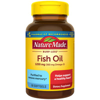 Thumbnail for Nature Made Burp Less Fish Oil Omega 3 Supplements, 1200 mg Softgels, EPA DHA Omega 3 Fish Oil Supplements for Healthy Heart Support, 60 Softgels, 30 Day Supply