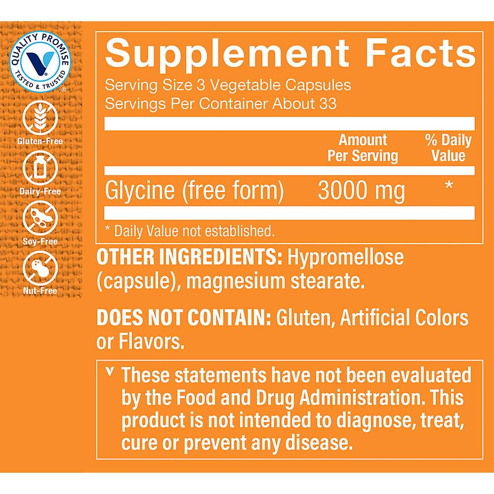 The Vitamin Shoppe Glycine - Nervous System Support & Restful Sleep - 3,000 MG (100 Capsules)