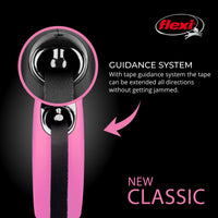 Thumbnail for FLEXI New Classic Tape Retractable Dog Leash for Medium Dogs Upto 55 lbs. – 16 ft., Pink | Tangle Free Pet Walking Leash with One-Handed Brake, Pause, Lock | German Quality Product