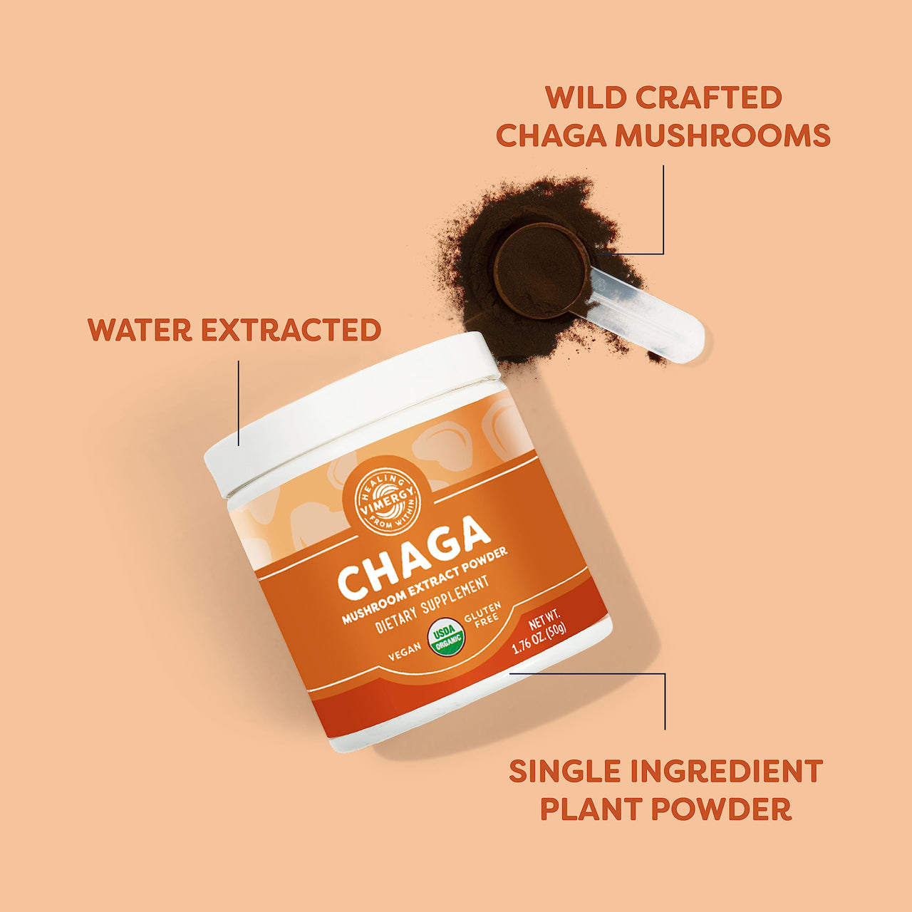 Vimergy Chaga Powder – Superfood Cellular Support* – Benefits Cardiovascular Health* – USDA Certified Organic, Vegan, Gluten-Free – 33 Servings