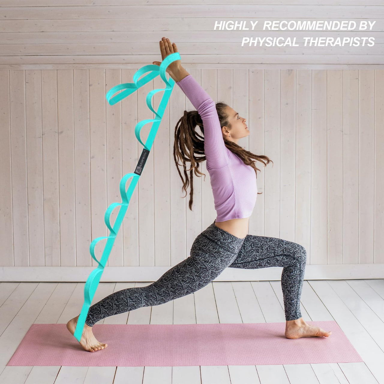 A AZURELIFE Premium Durable Stretch Straps with Loops, Stretching Strap for Physical Therapy, Multi-Loop Yoga Strap Fitness Exercise Strap for Yoga, Pilates, Dance, Flexibility&Exercise