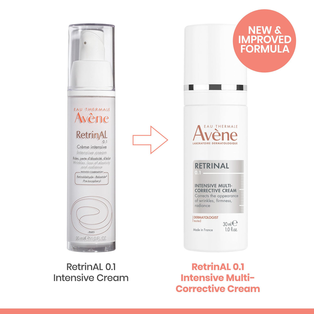Avène Retrinal 0.1% Intensive Multi-Corrective Cream, anti-aging facial cream powered by retinaldehyde, 1 Fl Oz