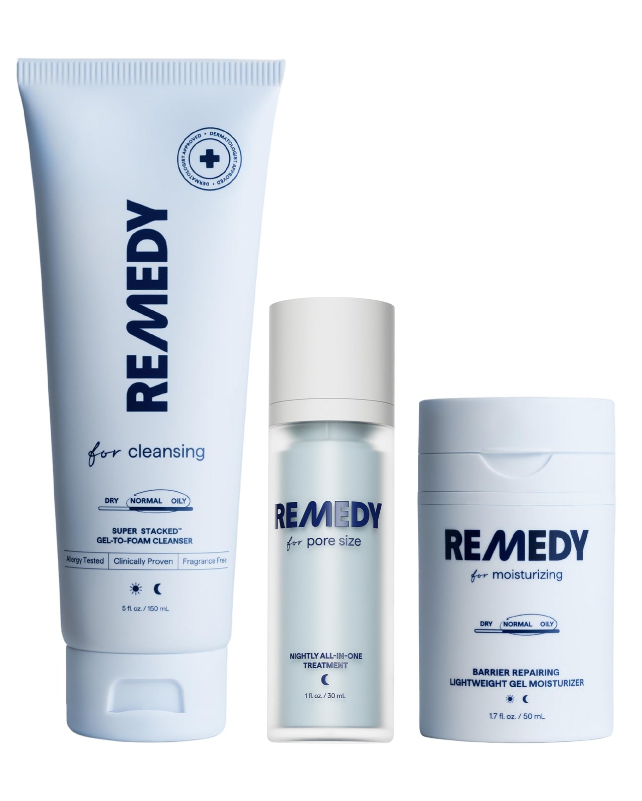 Remedy The Oil Control Routine | 3-Piece Complete System | Gel-to-Foam Cleanser, Pore Minimizer & Gel Moisturizer | Retinol, Salicylic Acid, Niacinamide, Ceramides | Created by Dermatologist Dr. Shah
