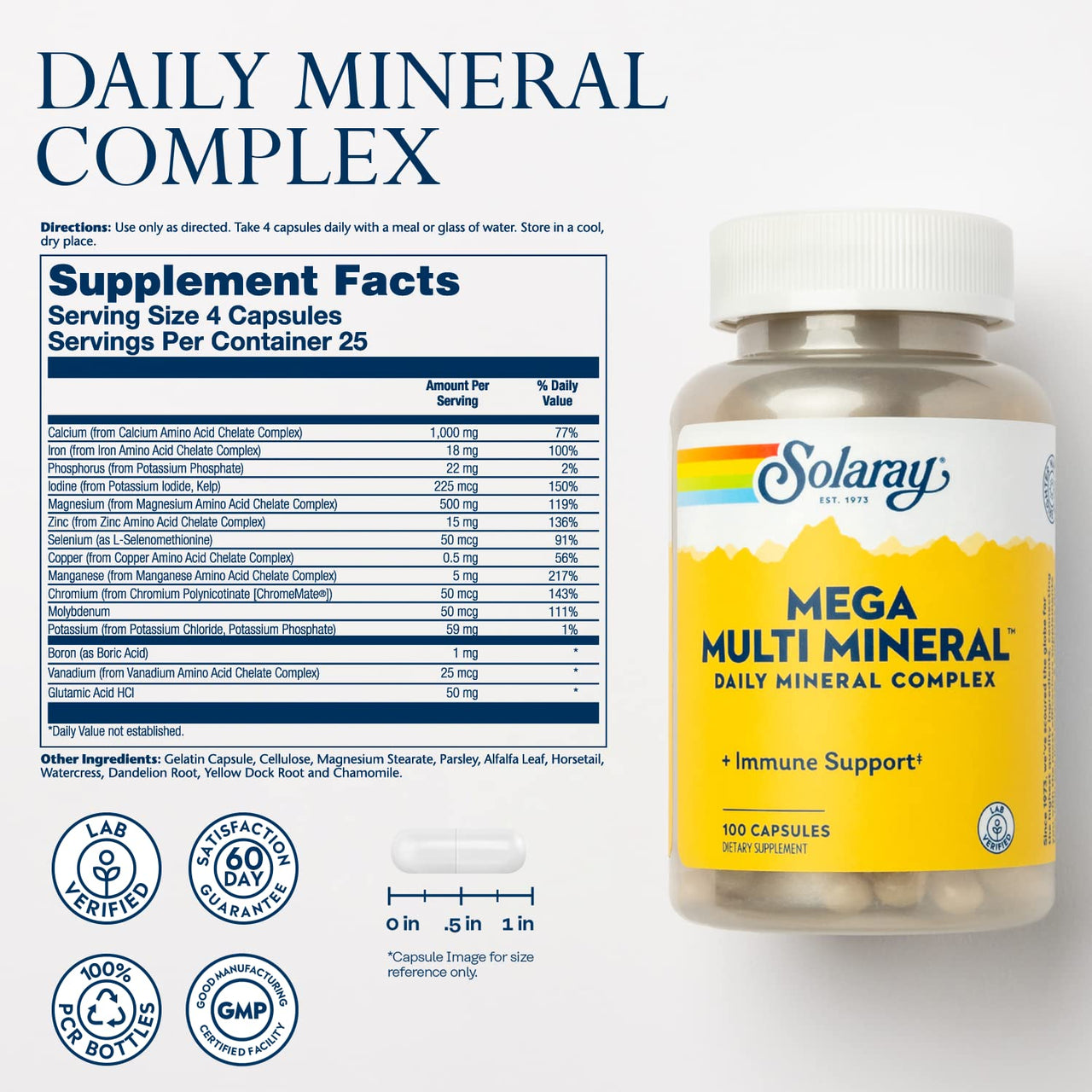Solaray Mega Multi Mineral 25 Servings, 100 Capsules