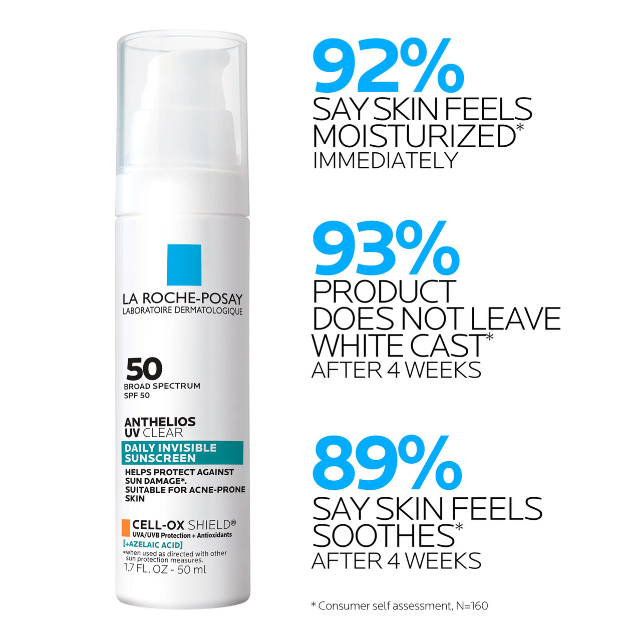 La Roche Posay Anthelios UV Clear Sunscreen SPF 50, Daily Sunscreen for Face with Azelaic Acid, Broad Spectrum Invisible SPF Protection for Acne and Rosacea Prone Skin