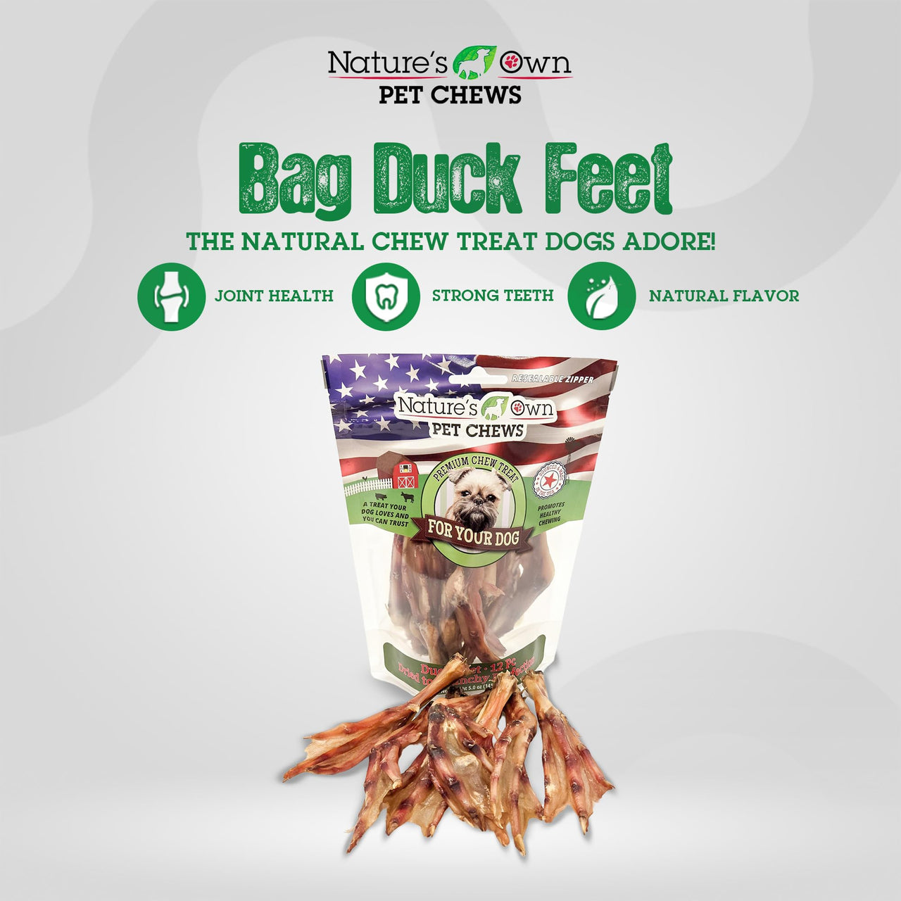 Nature's Own Pet Chews Pet Chews Duck Feet Bag Treat, 12 Piece - Nature's Own Chews for Small to Medium Dogs - Promotes Clean Teeth and Gums - Duck Flavored