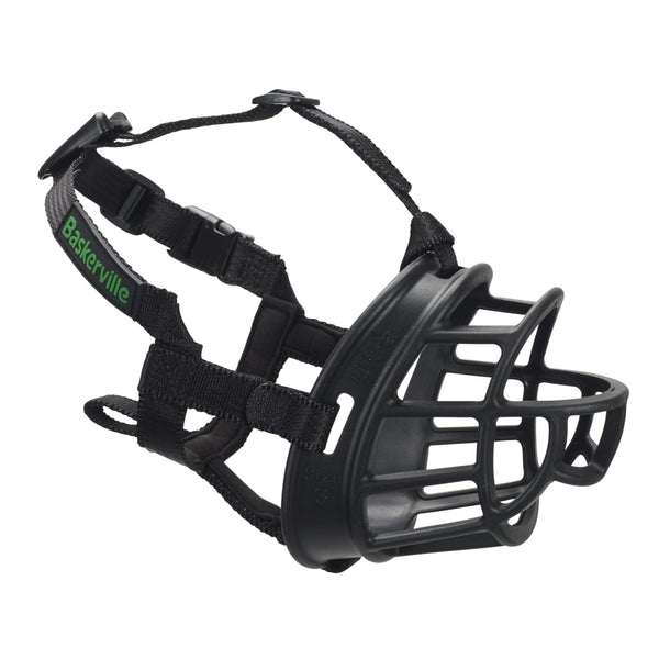 Baskerville ULTRA Muzzle - Patented Humane Design, Breathable, Dog can Pant and Drink, Adjustable, Padded, Dog Training Muzzle for Large Dogs, Prevents Biting, Wildlife Scavenging (Size 5, Black)