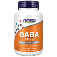 Thumbnail for NOW Foods Supplements, GABA (Gamma-Aminobutyric Acid) 750mg, Neurotransmitter Support*, 100 Veg Capsules