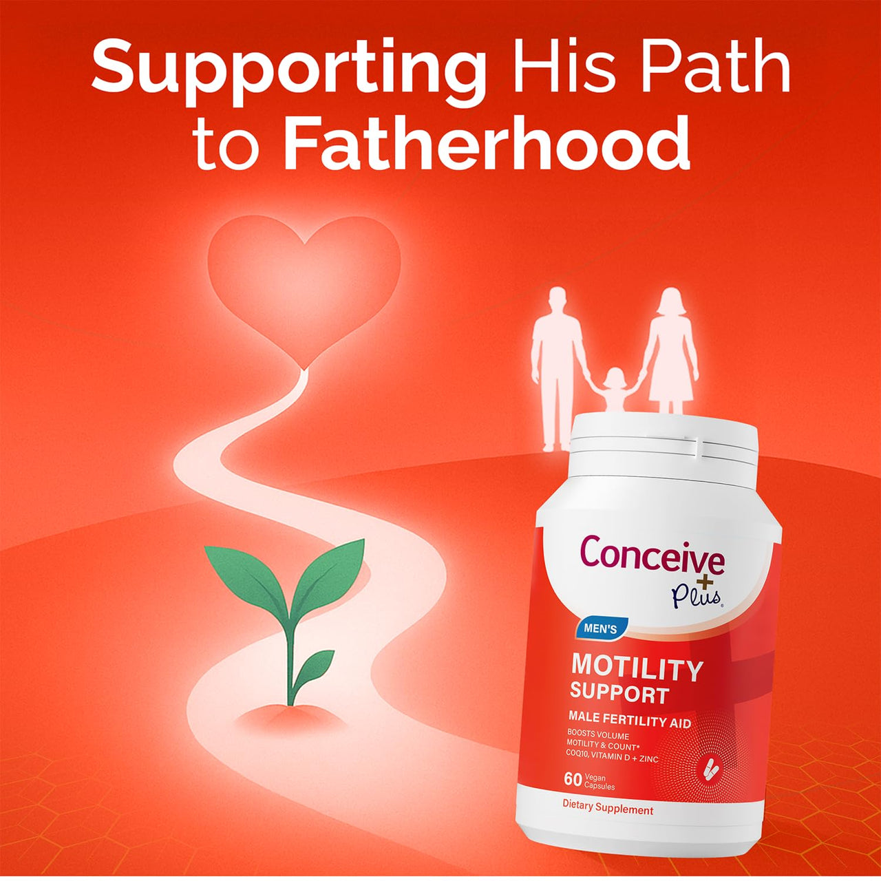 CONCEIVE PLUS Motility Support for Men | Boost Sperm Volume & Count | Spermidine Supplements with Vitamin D, E, Zinc, Antioxidants – Multivitamin Fertility Supplements for Men, 60 Caps