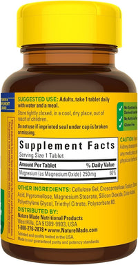 Thumbnail for Nature Made Magnesium Oxide 250 mg, Dietary Supplement for Muscle, Heart, Bone and Nerve Health Support, 100 Tablets, 100 Day Supply (Pack of 2)