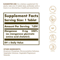 Thumbnail for Solgar Chelated Manganese - 100 Tablets, Pack of 3 - Supports Bone, Joint & Nerve Health - Non-GMO, Vegan, Gluten Free, Dairy Free, Kosher - 300 Total Servings