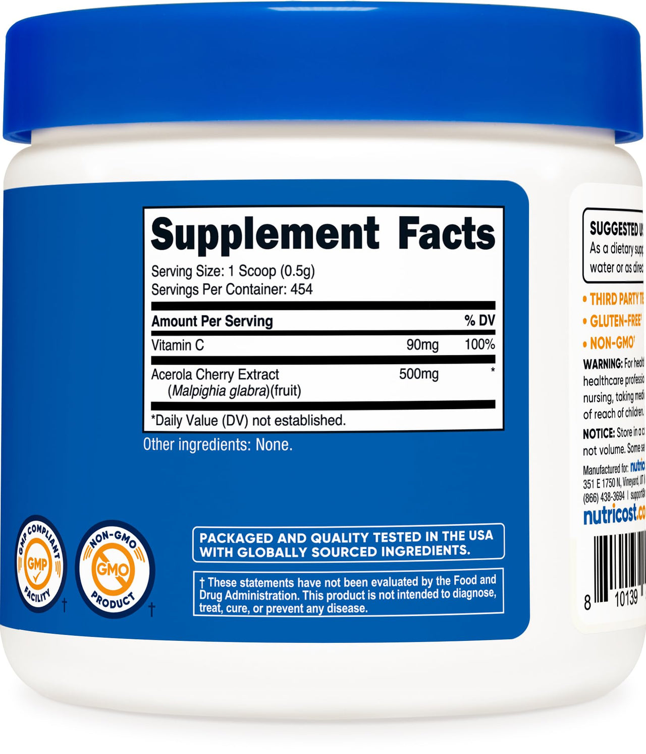 Nutricost Natural Vitamin C - Acerola Cherry Powder 0.5 LB - Gluten Free & Non-GMO