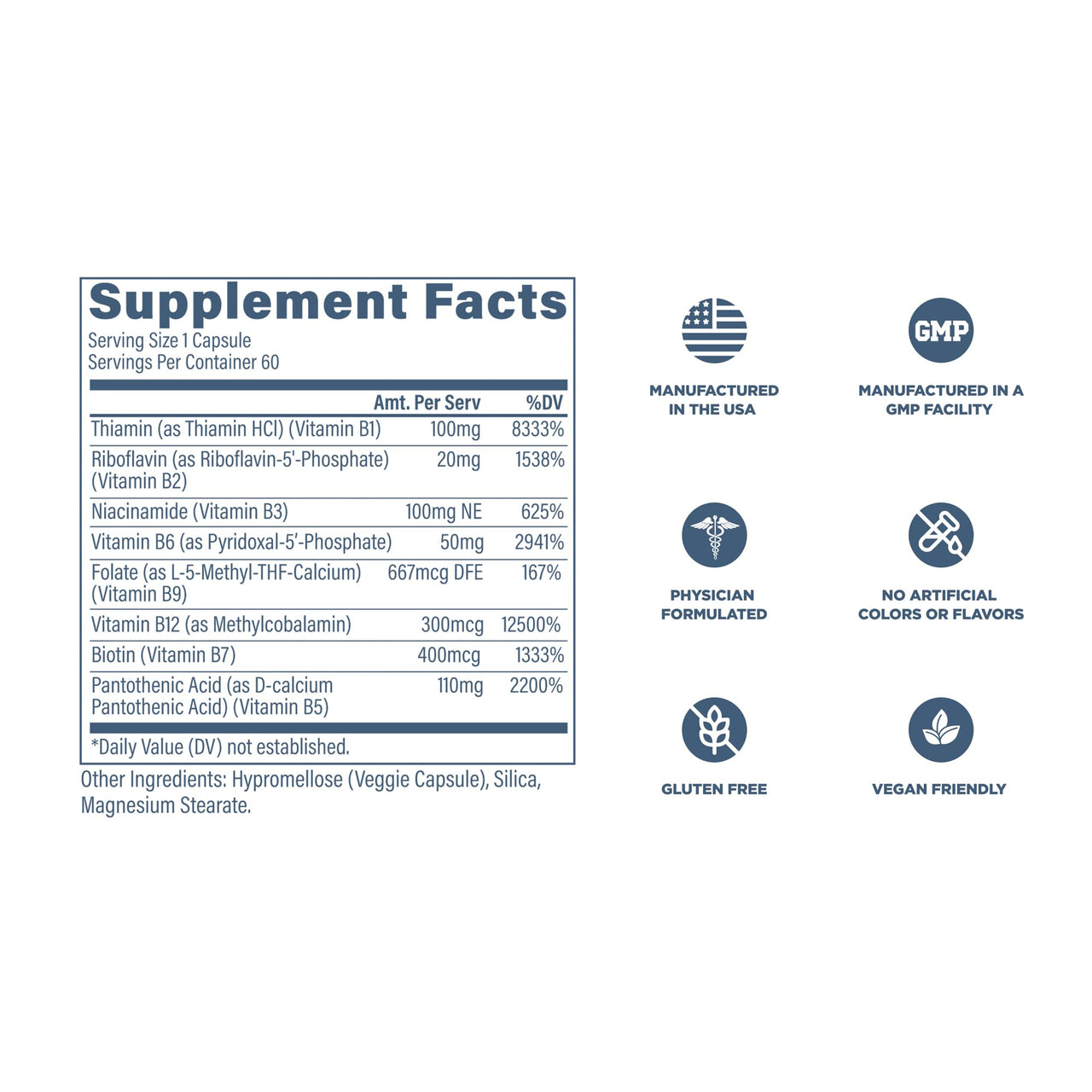 Revive MD Vitamin B Complex Capsules for Men & Women – Supports Heart Health, Energy & Immune System – Vitamin B12 Complex Promotes Healthy Brain Function & Overall Wellness (60 Servings)