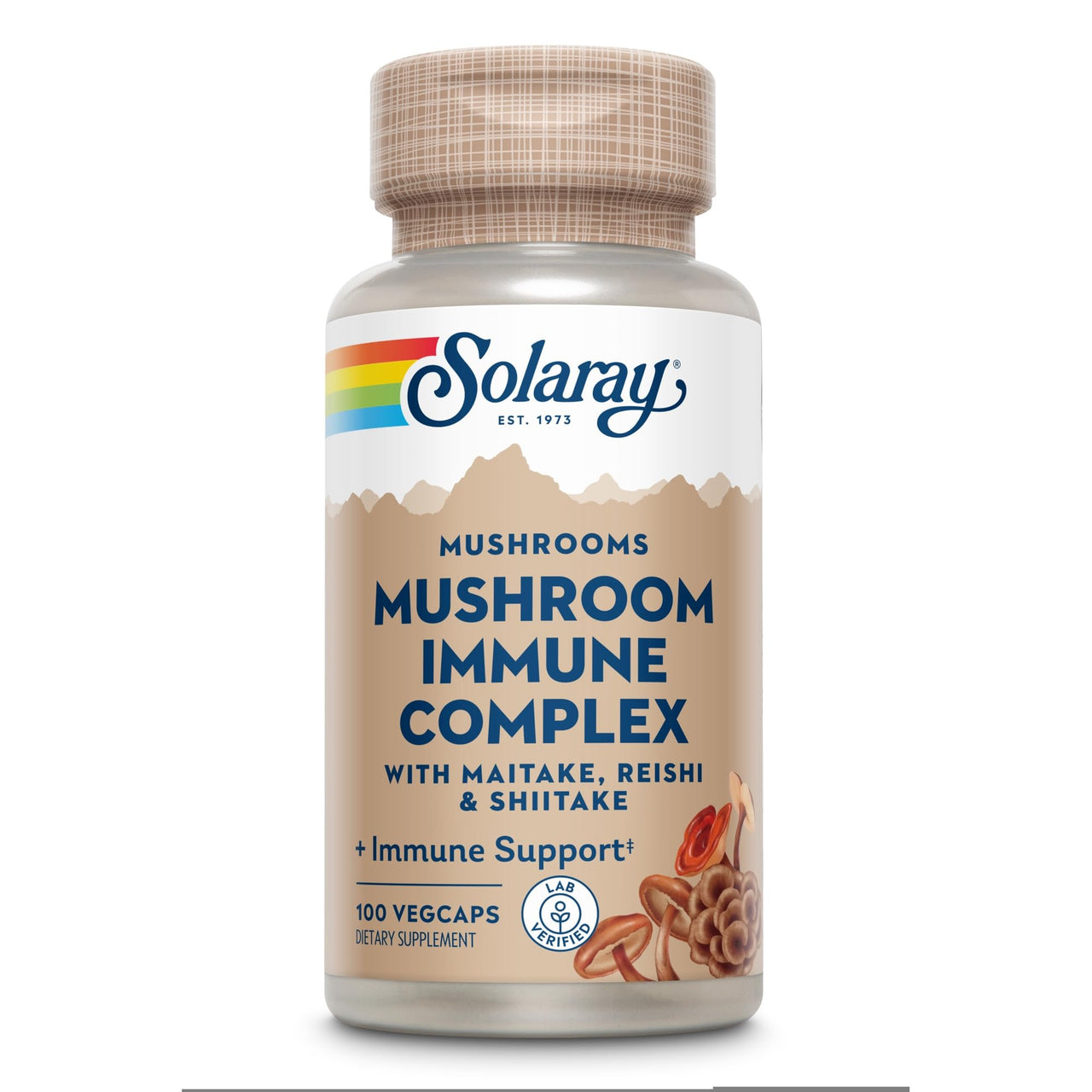 SOLARAY Maitake, Reishi, & Shiitake Mushroom Complex Capsules - Mushroom Supplement for Men & Women, 600 mg per Serving, Immune Health Support - 100 Veg Caps