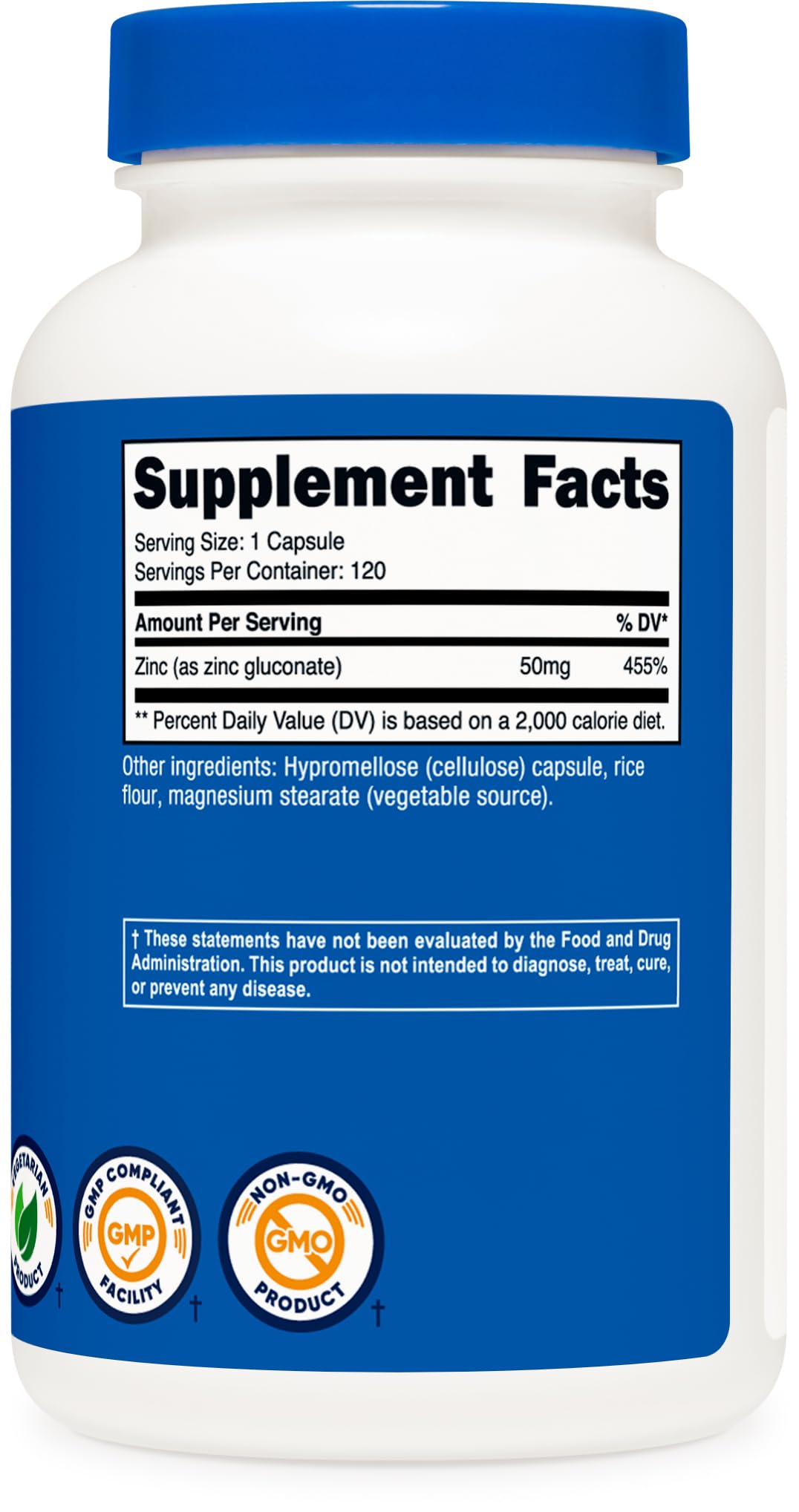 Nutricost Zinc Gluconate 120 Vegetarian Capsules (50mg) - Gluten Free and Non-GMO