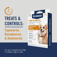 Thumbnail for PetArmor 7 Way De-Wormer for Dogs, Oral Treatment of Tapeworm, Roundworm & Hookworm, Dewormer for Puppies & Small Dogs (6-25 lbs), Worm Remover (Praziquantel & Pyrantel Pamoate), 2 Flavored Chewables