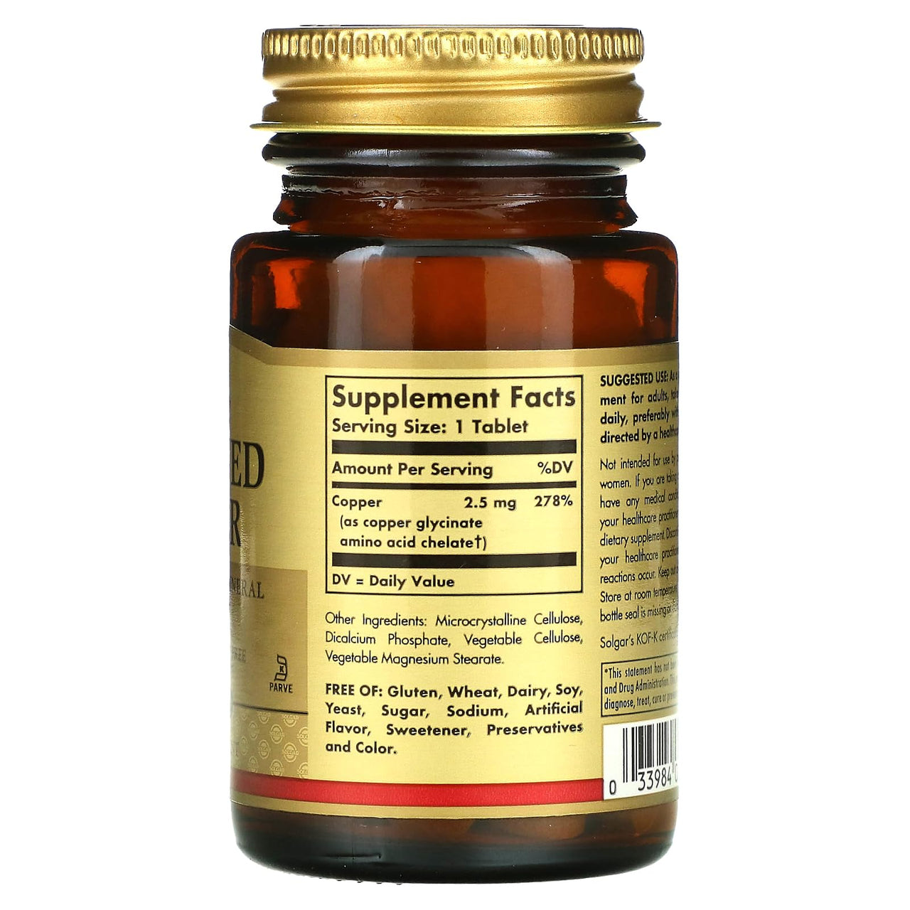 Solgar Chelated Copper, 100 Tablets - Essential for Collagen Formation - Highly Bioavailable Form - Supports Connective Tissue - Non-GMO, Vegan, Gluten Free, Dairy Free, Kosher - 100 Servings