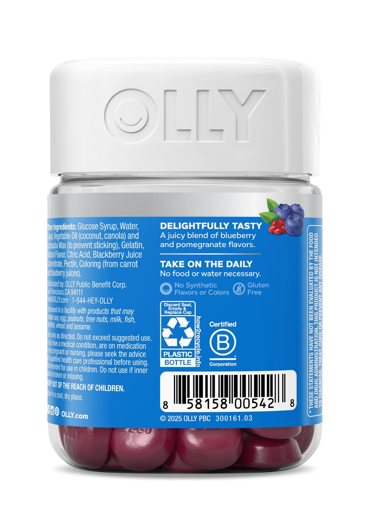 OLLY Glowing Skin Gummy, Hydrated & Youthful Skin,* Hyaluronic Acid, Collagen Peptides, Sea Buckthorn, Plump Berry Flavor, 25 Day Supply - 50 Count