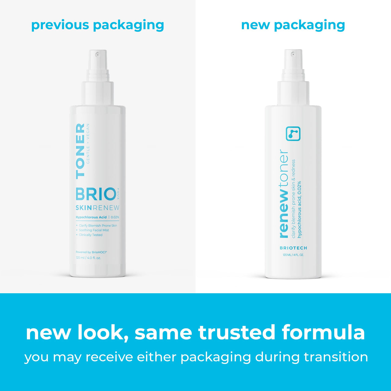 BRIOTECH Skin Renew Toner, Hypochlorous Acid Spray Topical Skin Spray for Face and Skin, Minimize Appearance of Blemishes, Soothing Mist for Redness & Bumps, Stocking Stuffer, 4 fl oz ea, 2 ct