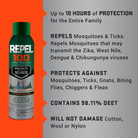Thumbnail for Repel 100 Insect Repellent, 4 Ounces, 98% DEET 10-Hour Protection Lon-Lasting Insect Repellent Aerosol Spray Repels Mosquitoes, Ticks, Gnats, Biting Flies, Chiggers And Fleas