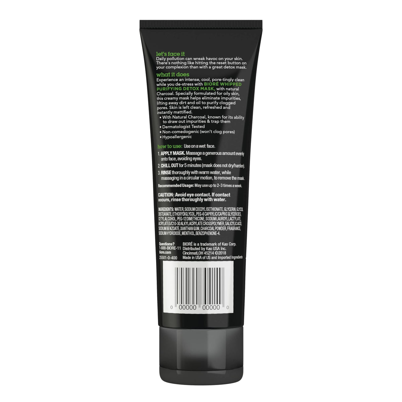 Bioré Charcoal Whipped Purifying Detox Mask, with Natural Charcoal, Deep Pore Cleansing, 4 Ounce, Dermatologist Tested, Non-Comedogenic, Oil Free