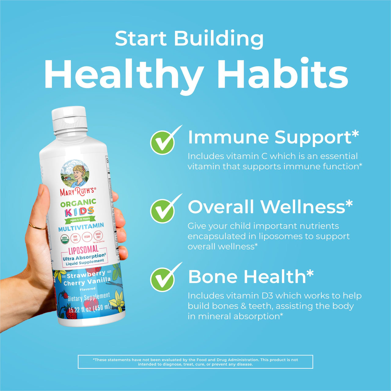 MaryRuth Organics Kids Multivitamin Liposomal | Vegan, Sugar-Free Vitamins for Kids | Ages 4+ | 2 Month Supply | 15.22 Fl Oz