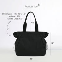 Thumbnail for ODODOS 18L Side-Cinch Shopper Bags Lightweight Shoulder Bag Tote Handbag for Shopping Workout Beach Travel, Black