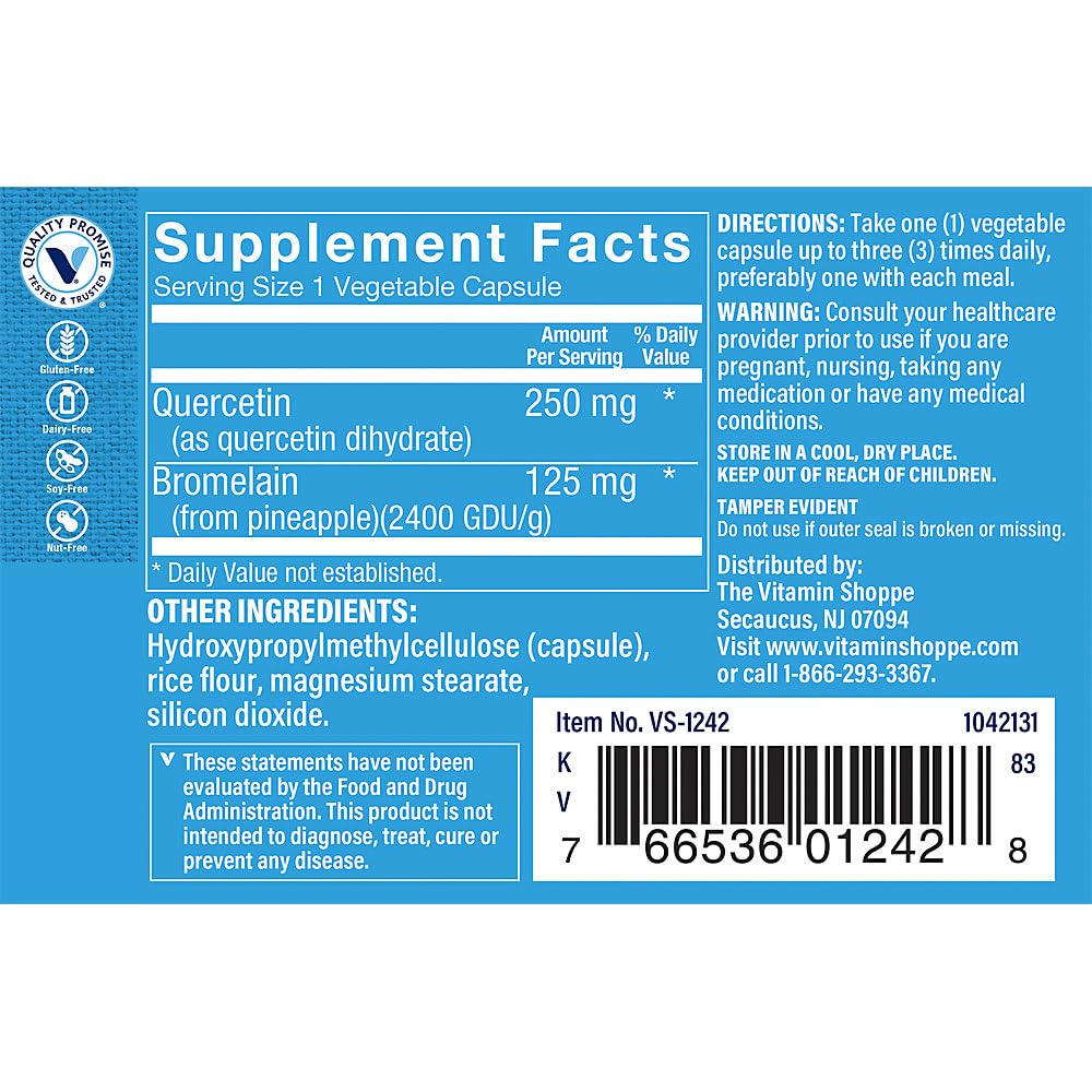 The Vitamin Shoppe Quercetin with Bromelain - 250mg Antioxidant (60 Capsules)
