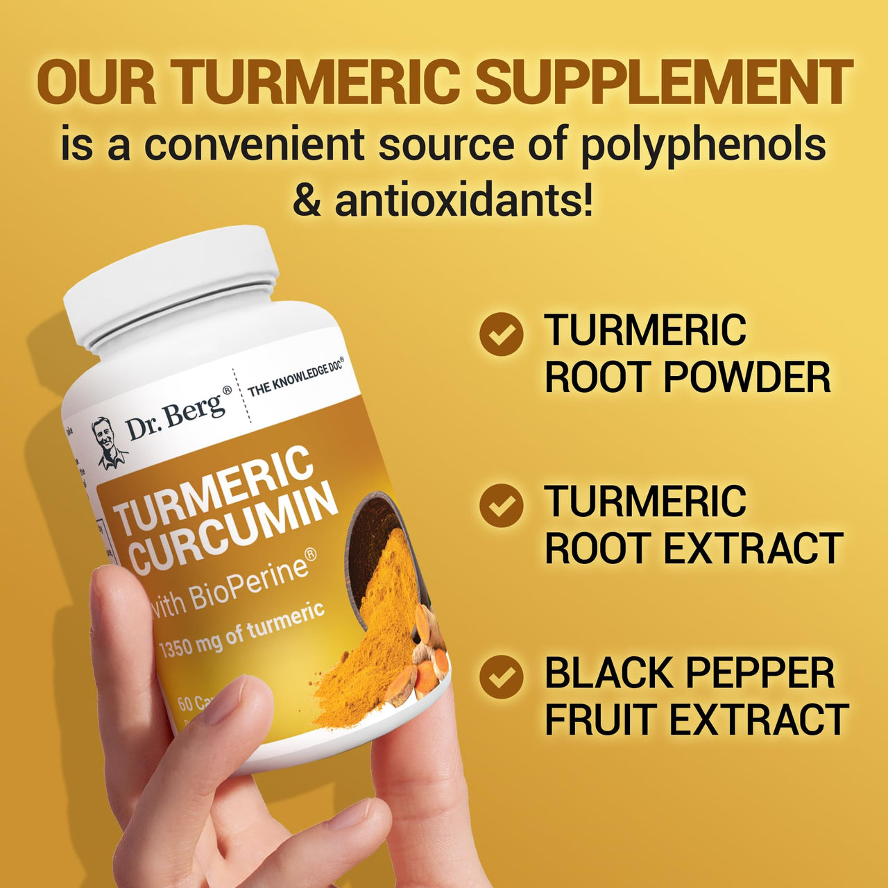 Dr. Berg (Only 2 Per Day) Turmeric Supplement with Black Pepper (BioPerine) - 1350 mg Turmeric Curcumin Supplement with 95% Curcuminoids – Turmeric Curcumin with Black Pepper – 60 Turmeric Capsules