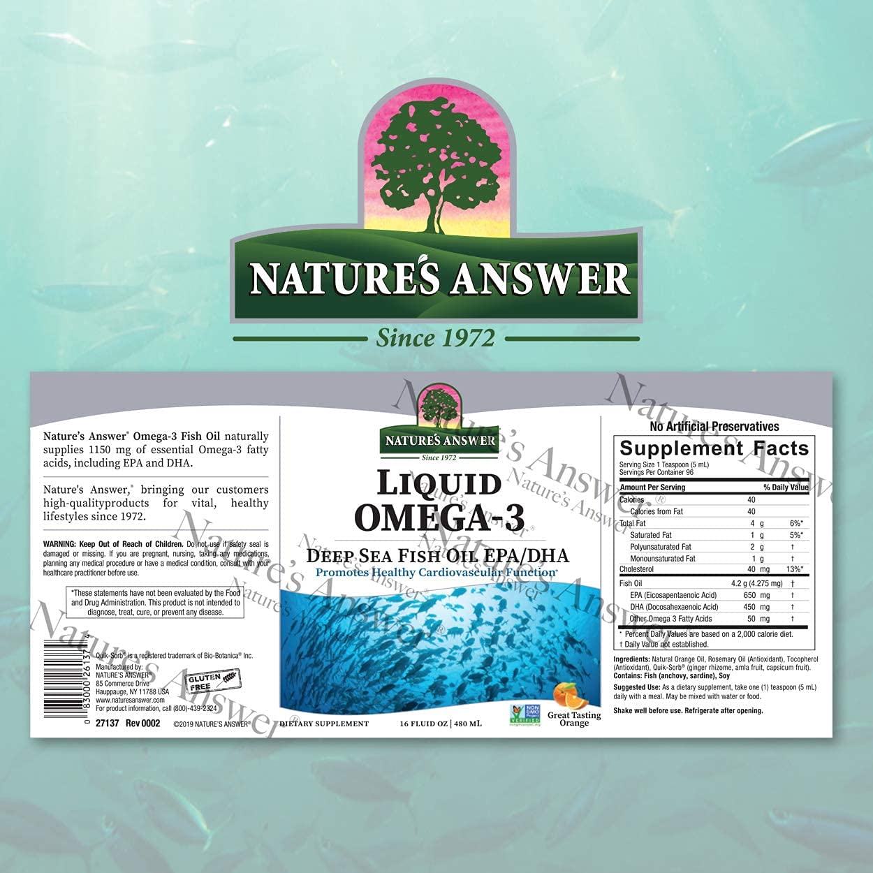 Nature's Answer Liquid Omega-3 | Deep Sea Fish Oil with EPA/DHA Dietary Supplement | Cardiovascular Support | No Preservatives & Gluten-Free 16oz (Pack of 2)