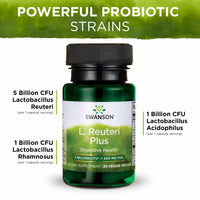 Thumbnail for Swanson L. Reuteri Probiotic Plus w/L. Rhamnosus L. Acidophilus & FOS Prebiotic Digestive Support - Promotes Gut Health w/ 7 Billion CFU per Capsule - (30 Veggie Capsules) (4 Pack)