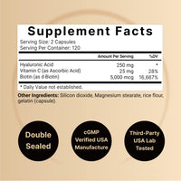 Thumbnail for NatureBell Hyaluronic Acid Supplements 250mg | 240 Capsules, with Biotin 5000mcg & Vitamin C 25mg, 3 in 1 Support - Skin Hydration, Joint Lubrication, Hair and Eye Health