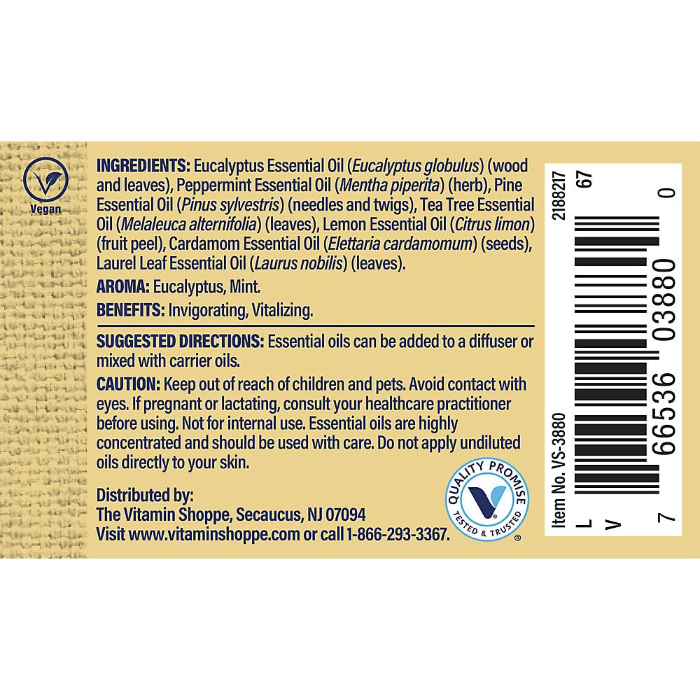 The Vitamin Shoppe Respiratory Essential Oil Blend - Clear Breathing Support | 100% Pure Therapeutic Grade | 1 oz | Eucalyptus Peppermint